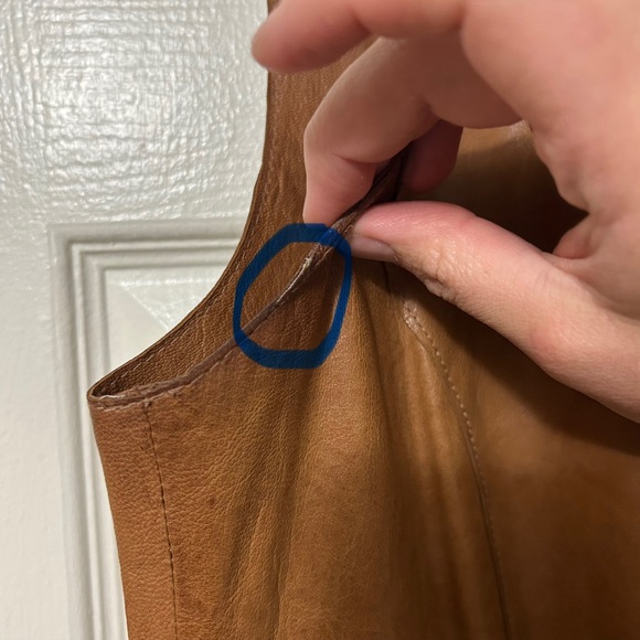 Vince Cognac Brown 100% Leather Mini Shift Dress Size 10 - Picture 14 of 16